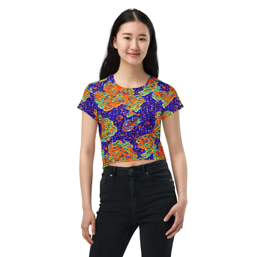 Blue Flame Bloom on Crop Tee — Front