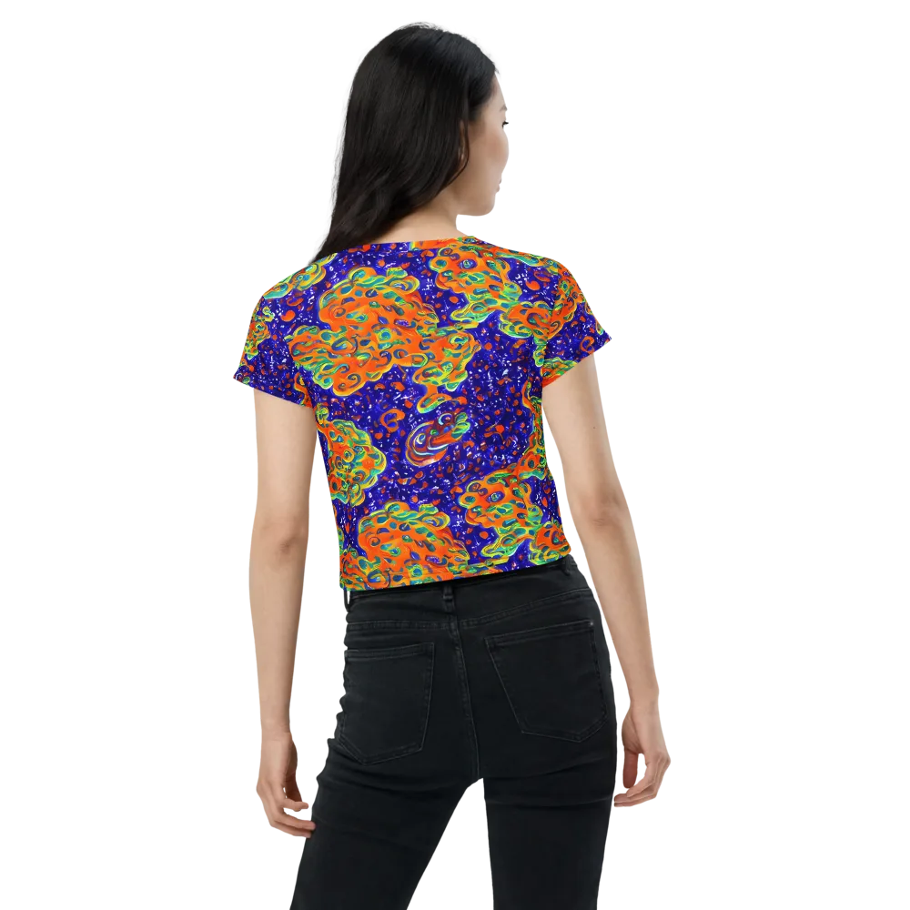 Blue Flame Bloom on Crop Tee — Back