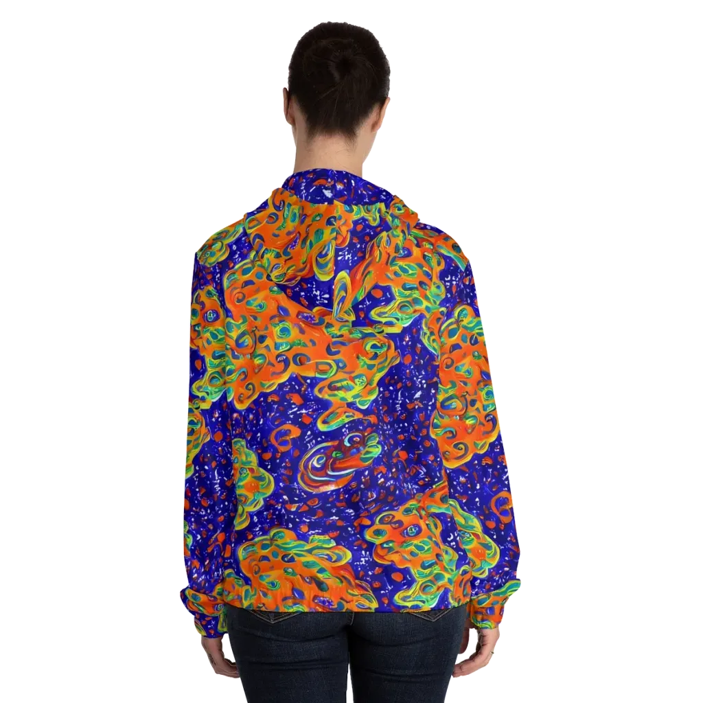 Blue Flame Bloom on Women's Full-Zip Hoodie — Back On Person