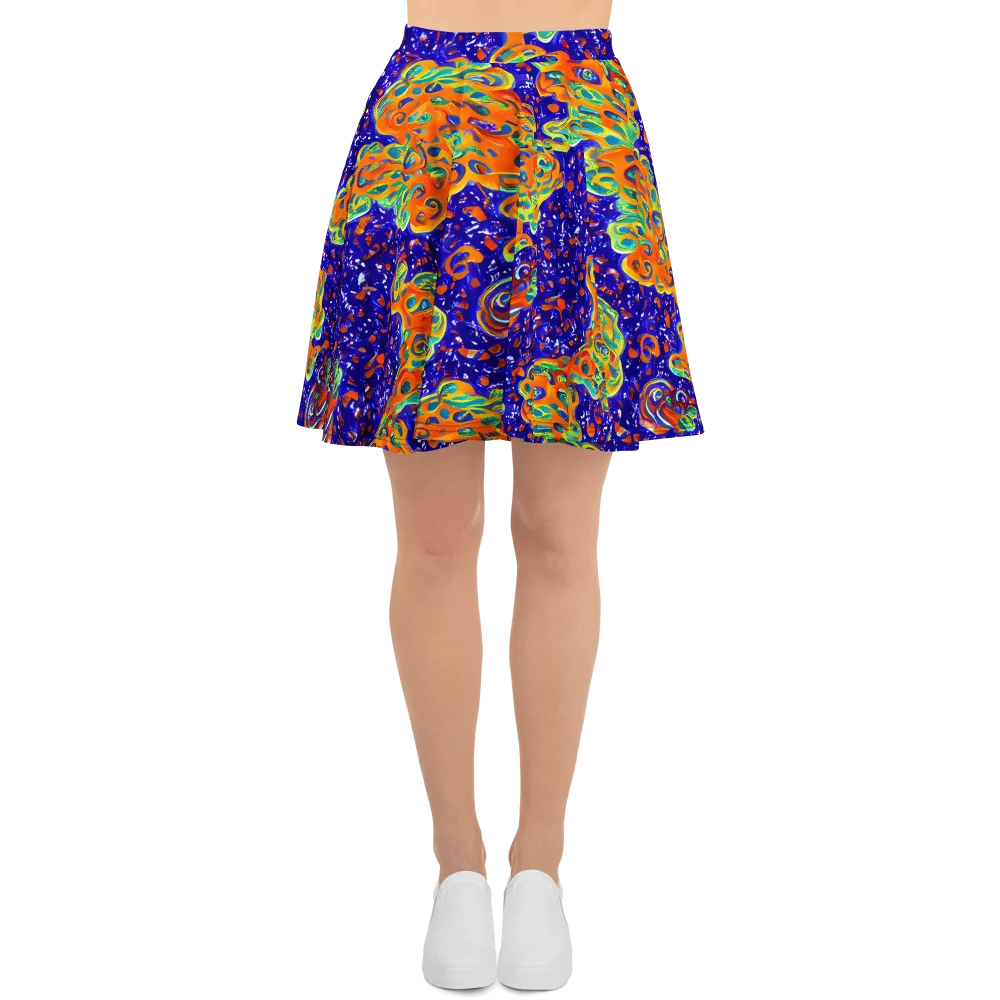 Blue Flame Bloom on Skater Skirt — Front