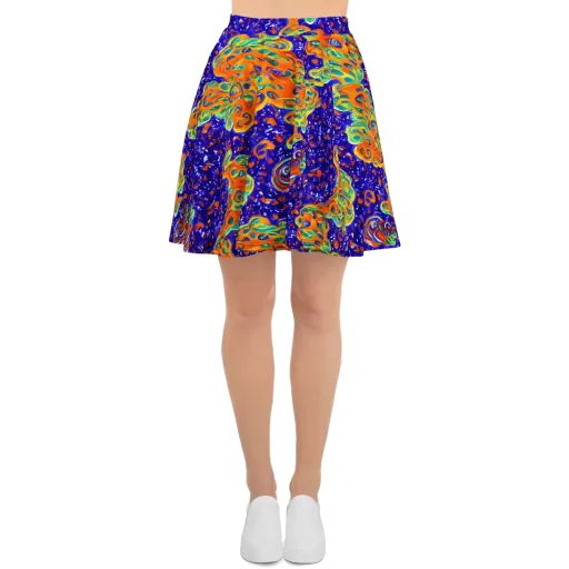 Blue Flame Bloom on a Skater Skirt