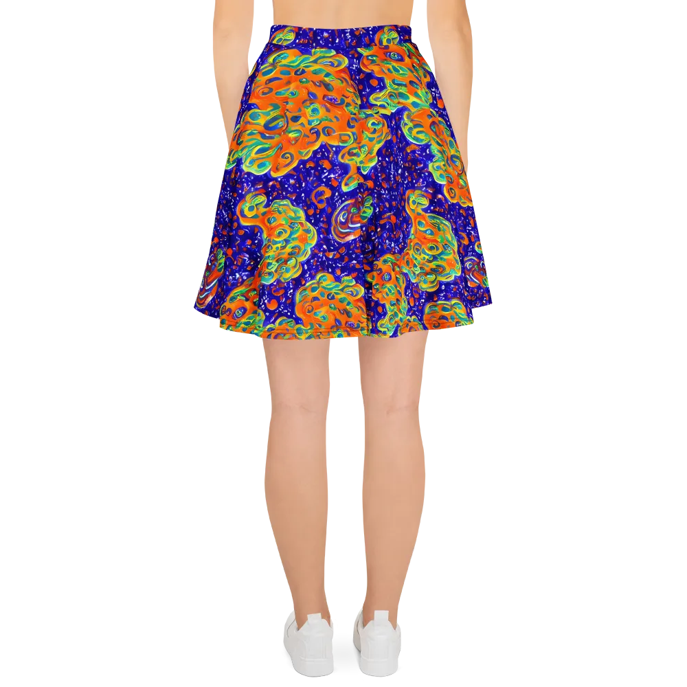 Blue Flame Bloom on Skater Skirt — Back
