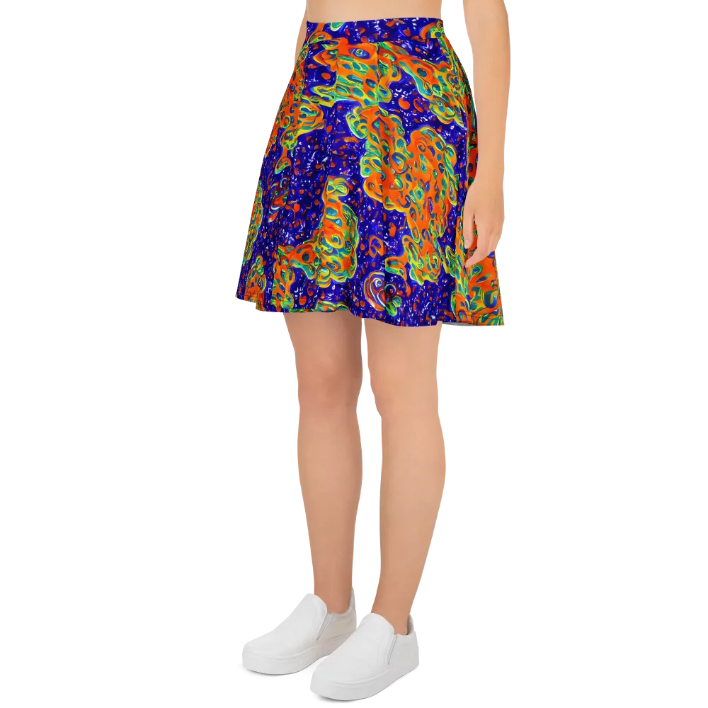 Blue Flame Bloom on Skater Skirt — Left