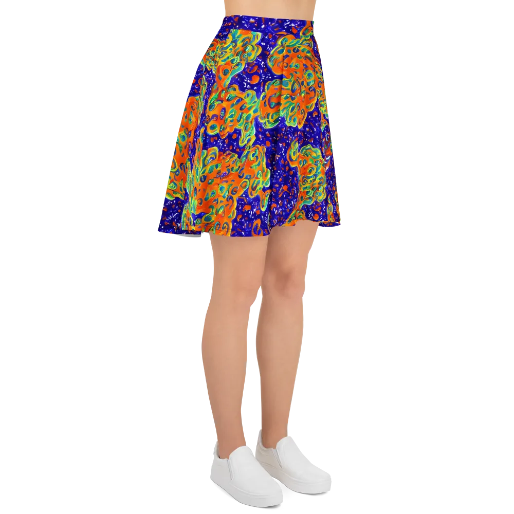 Blue Flame Bloom on Skater Skirt — Right