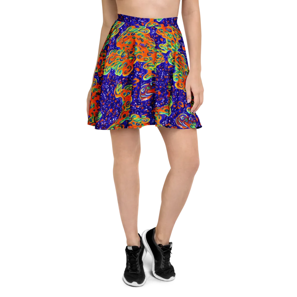 Blue Flame Bloom on Skater Skirt — Front