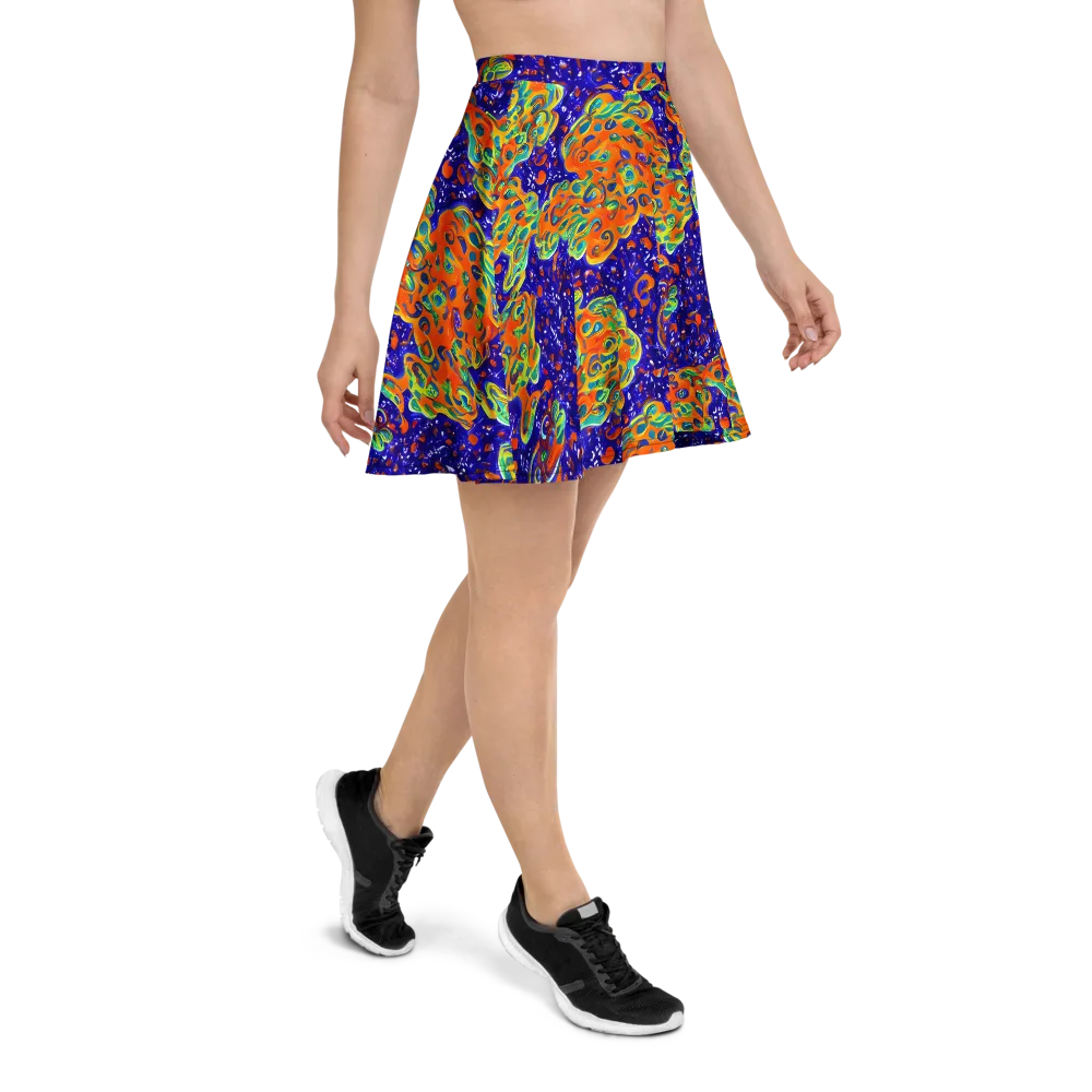 Blue Flame Bloom on Skater Skirt — Right
