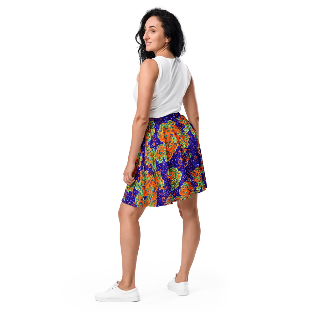 Blue Flame Bloom on Skater Skirt — Back