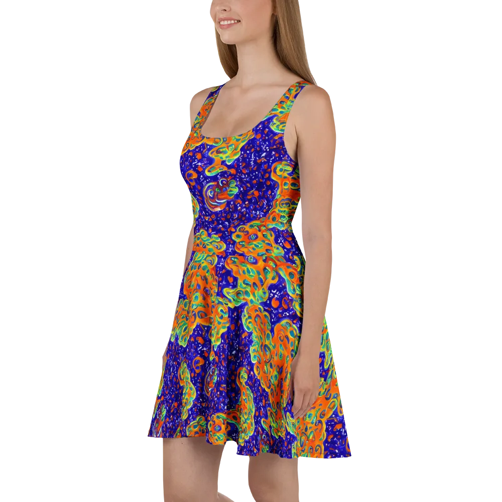 Blue Flame Bloom on Skater Dress — Left