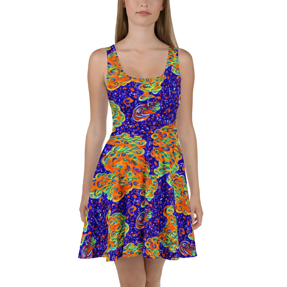 Blue Flame Bloom on Skater Dress — Front