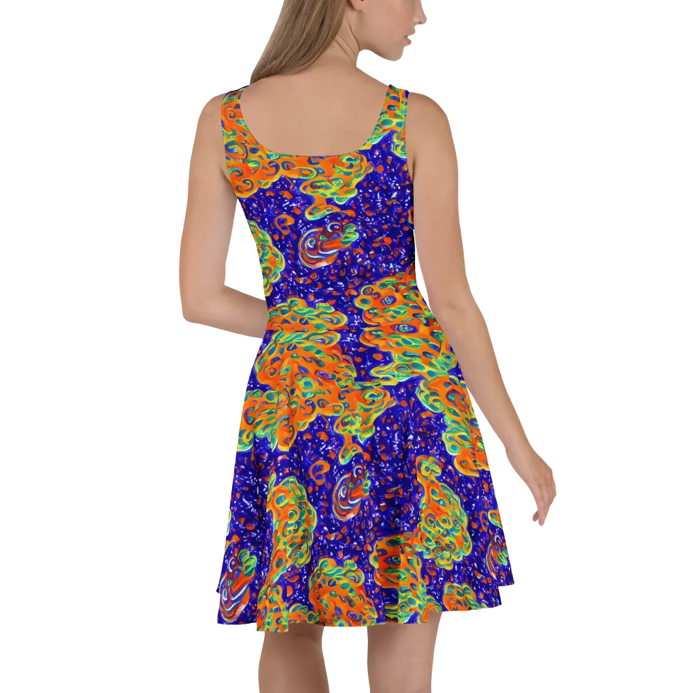 Blue Flame Bloom on Skater Dress — Back