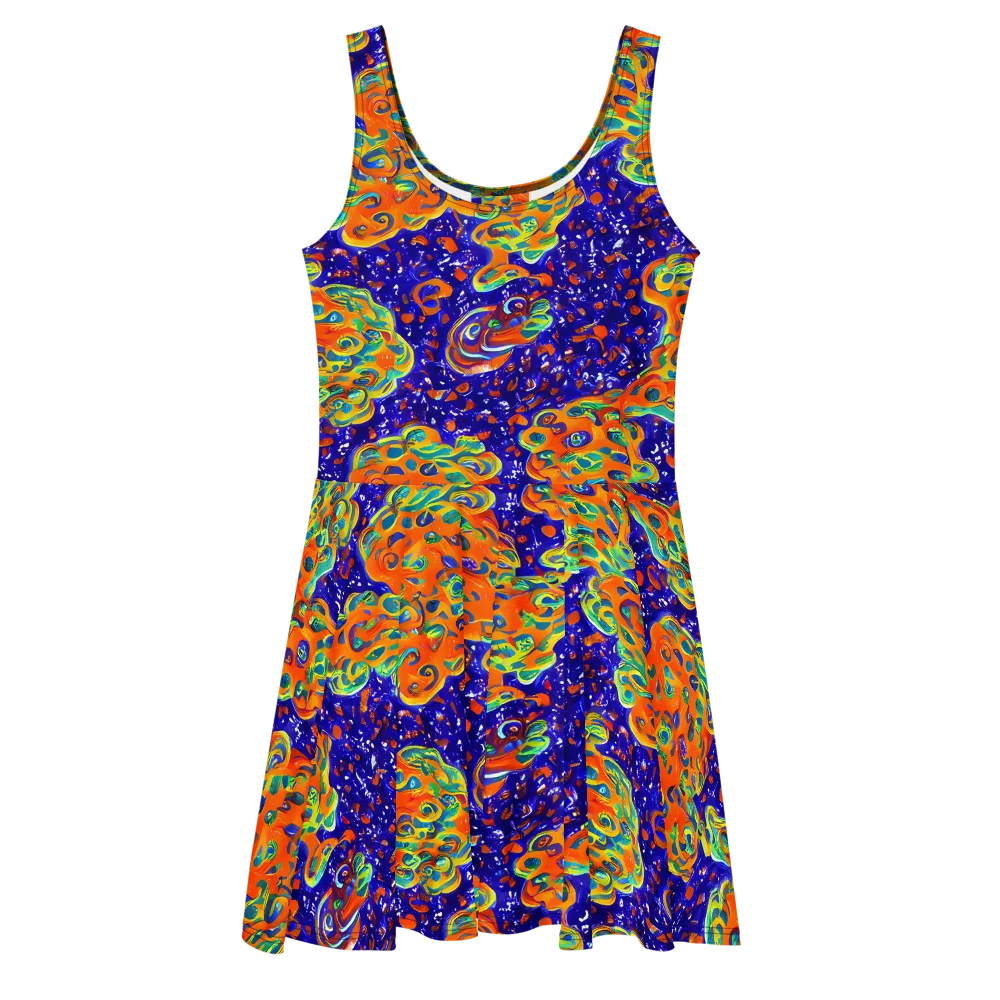 Blue Flame Bloom on Skater Dress — Front