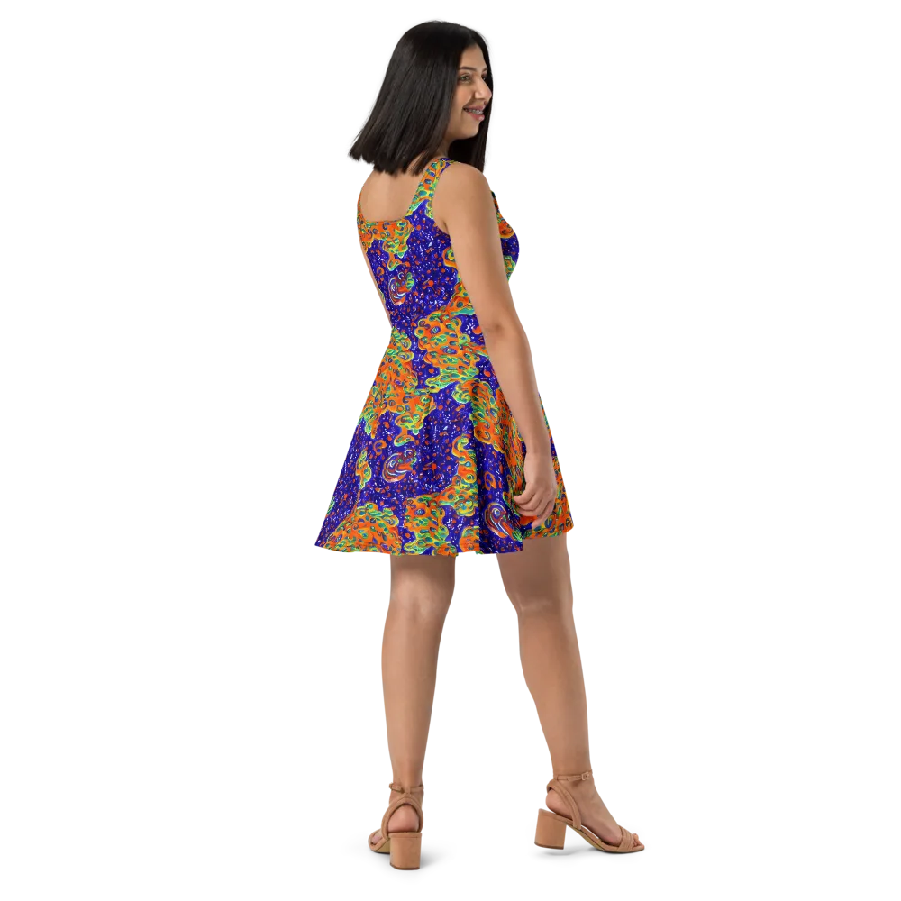 Blue Flame Bloom on Skater Dress — Right