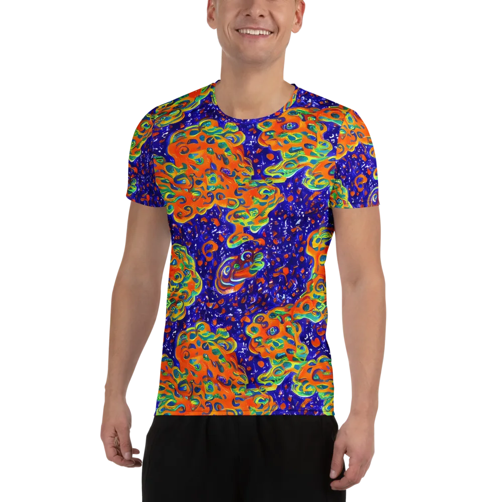 Blue Flame Bloom on Men's Athletic T-Shirt — Front