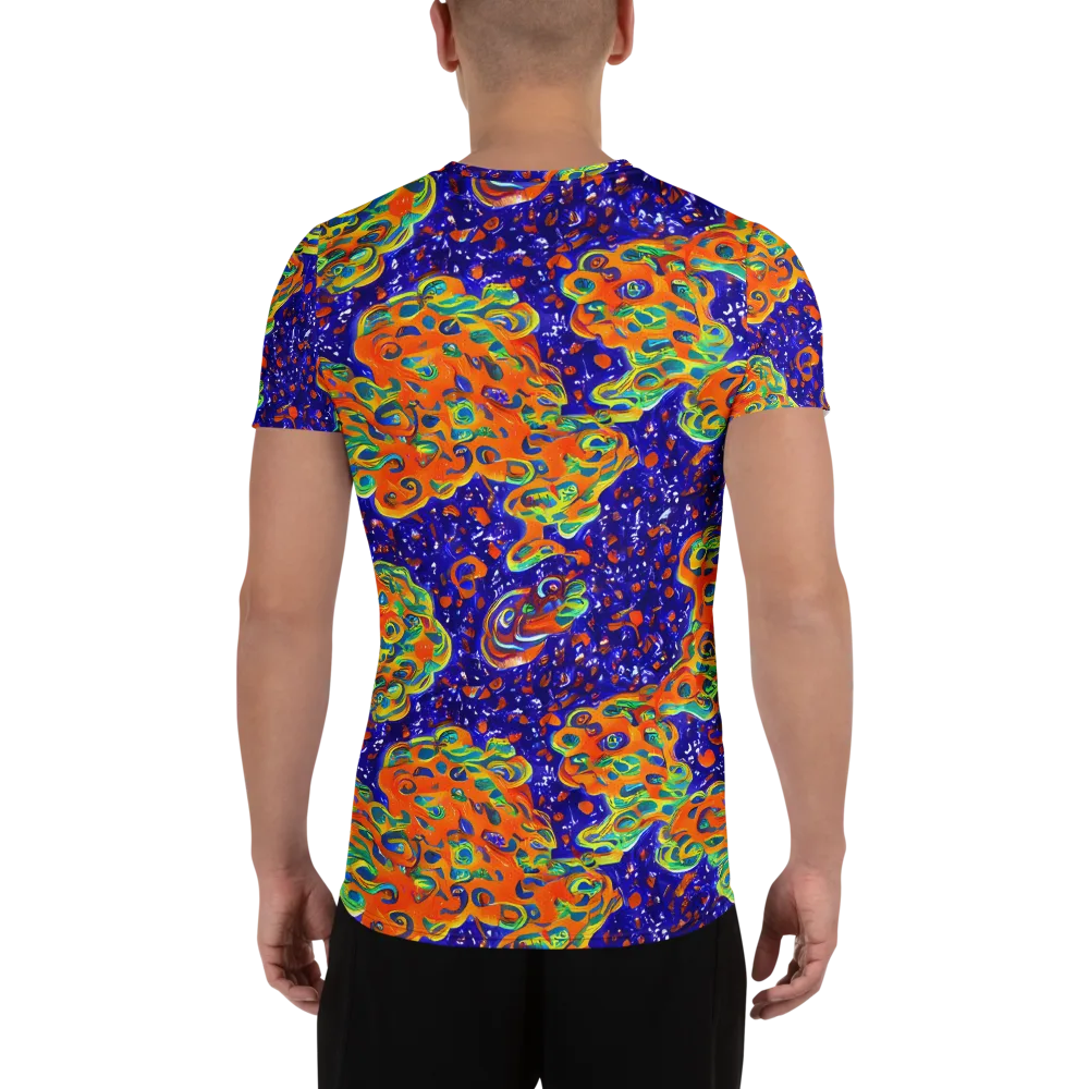 Blue Flame Bloom on Men's Athletic T-Shirt — Back