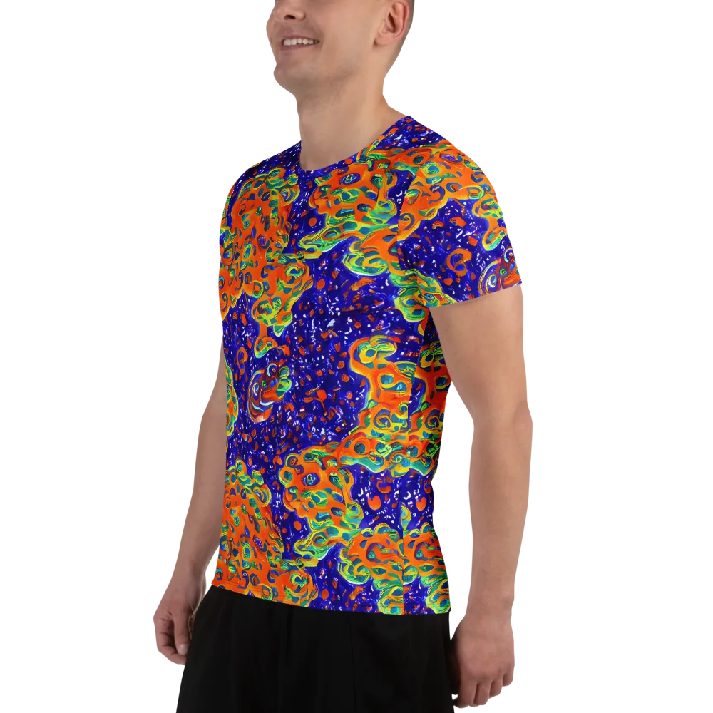 Blue Flame Bloom on Men's Athletic T-Shirt — Left