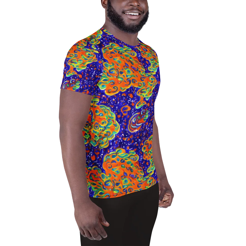 Blue Flame Bloom on Men's Athletic T-Shirt — Right