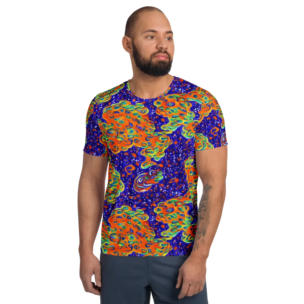 Blue Flame Bloom on Men's Athletic T-Shirt — Front