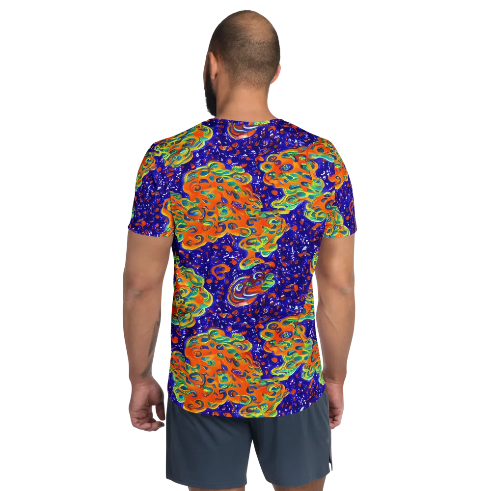 Blue Flame Bloom on Men's Athletic T-Shirt — Back