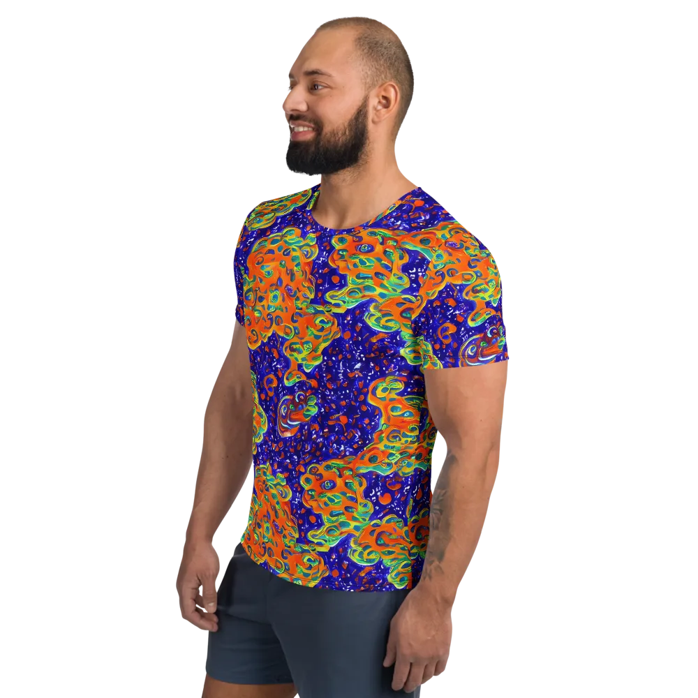 Blue Flame Bloom on Men's Athletic T-Shirt — Left