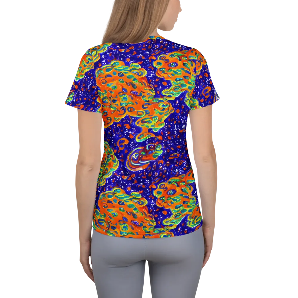 Blue Flame Bloom on Women's Athletic T-Shirt — Back
