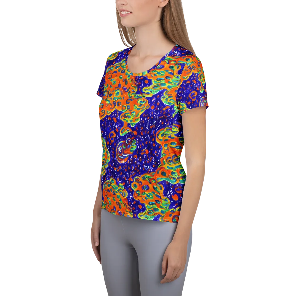 Blue Flame Bloom on Women's Athletic T-Shirt — Left