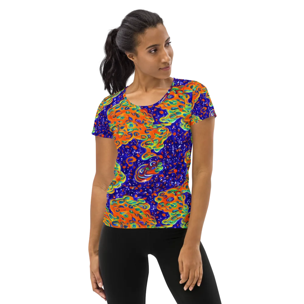 Blue Flame Bloom on Women's Athletic T-Shirt — Front