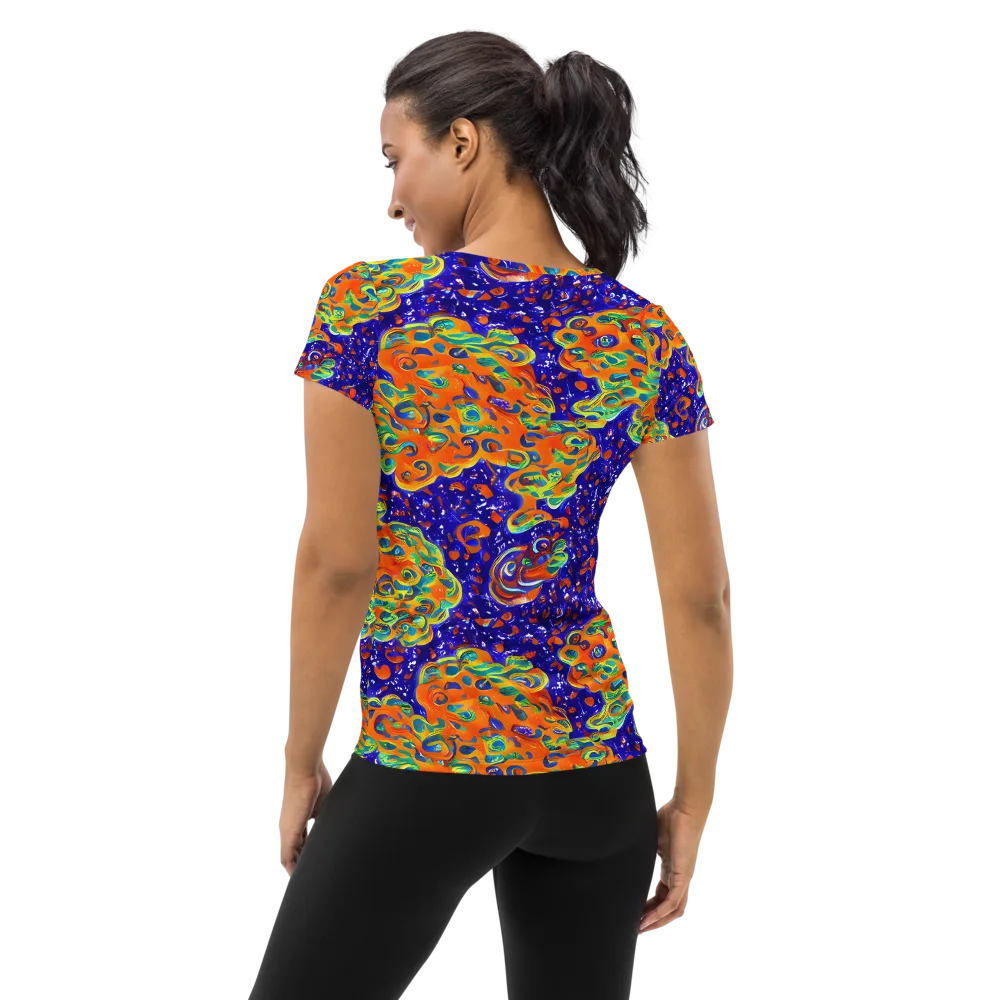 Blue Flame Bloom on Women's Athletic T-Shirt — Back