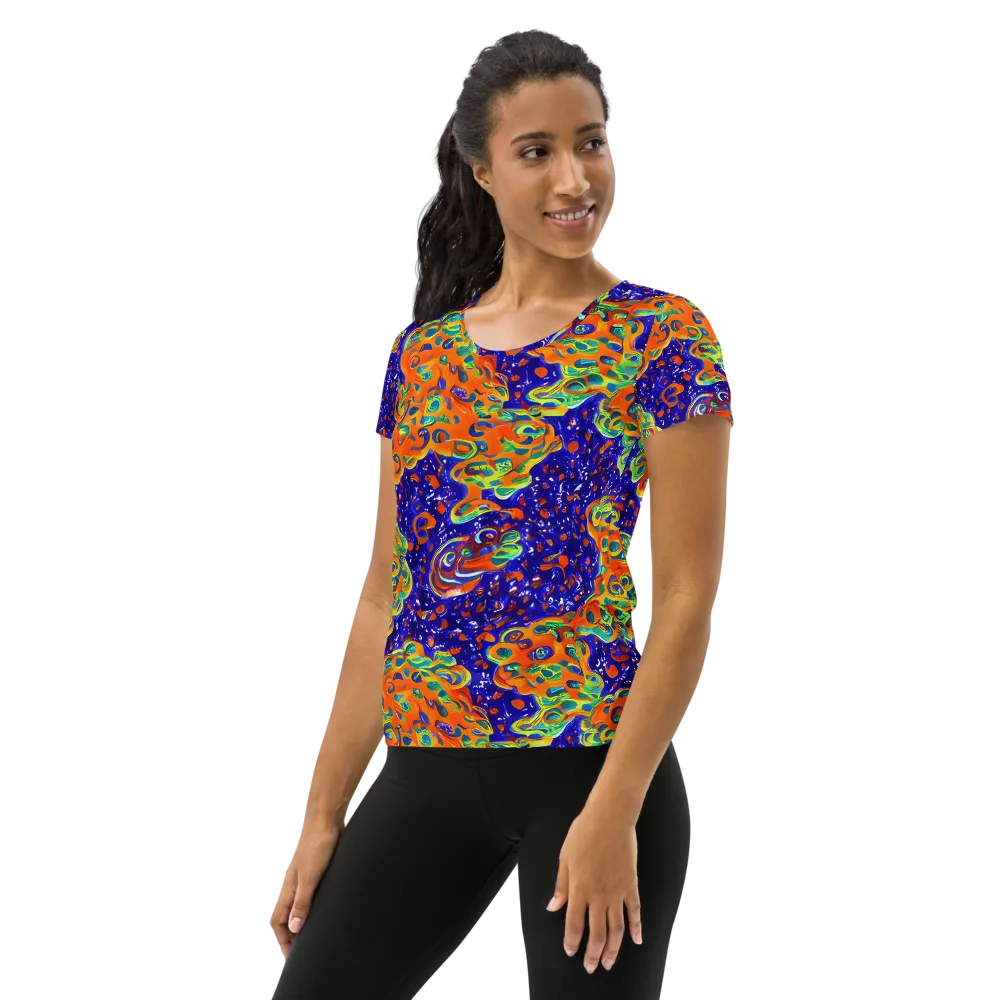 Blue Flame Bloom on Women's Athletic T-Shirt — Left