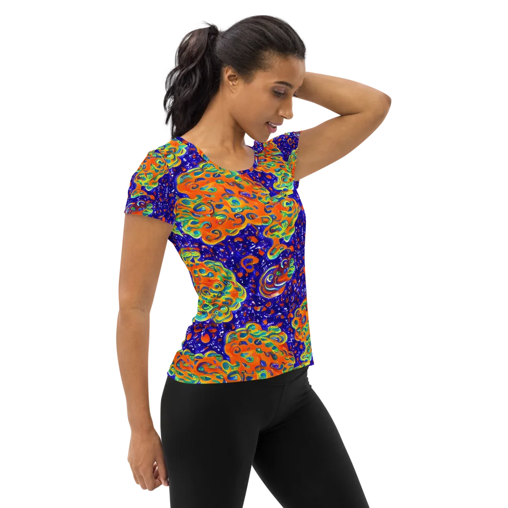 Blue Flame Bloom on Women's Athletic T-Shirt — Right