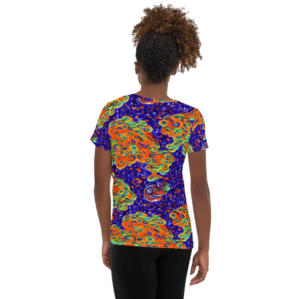 Blue Flame Bloom on Women's Athletic T-Shirt — Back