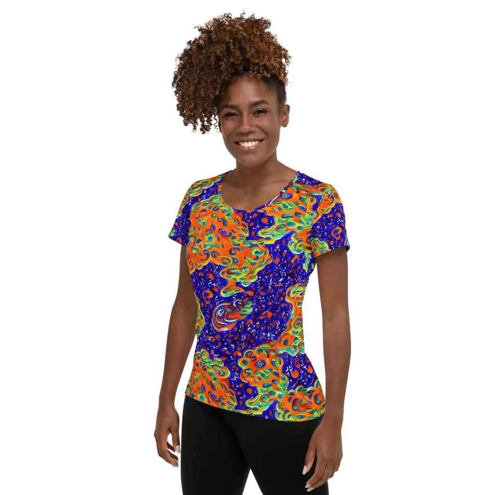 Blue Flame Bloom on Women's Athletic T-Shirt — Left