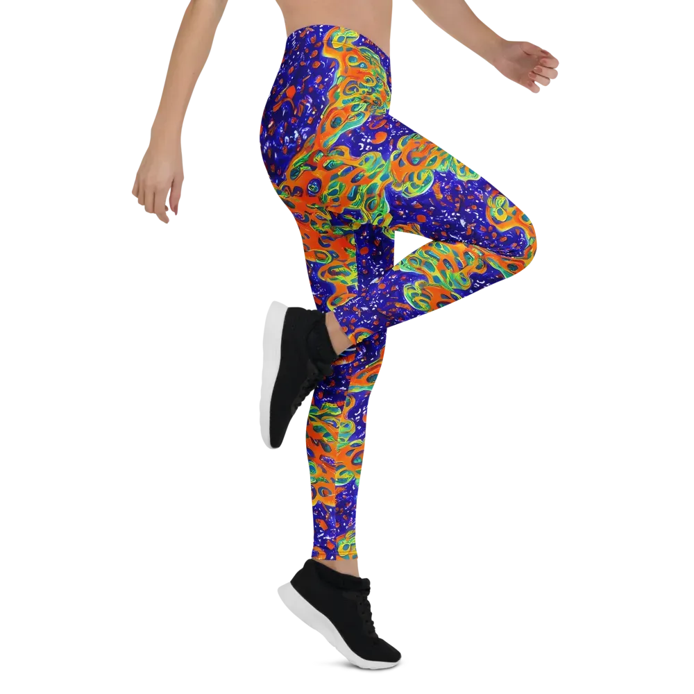 Blue Flame Bloom on Leggings — Right