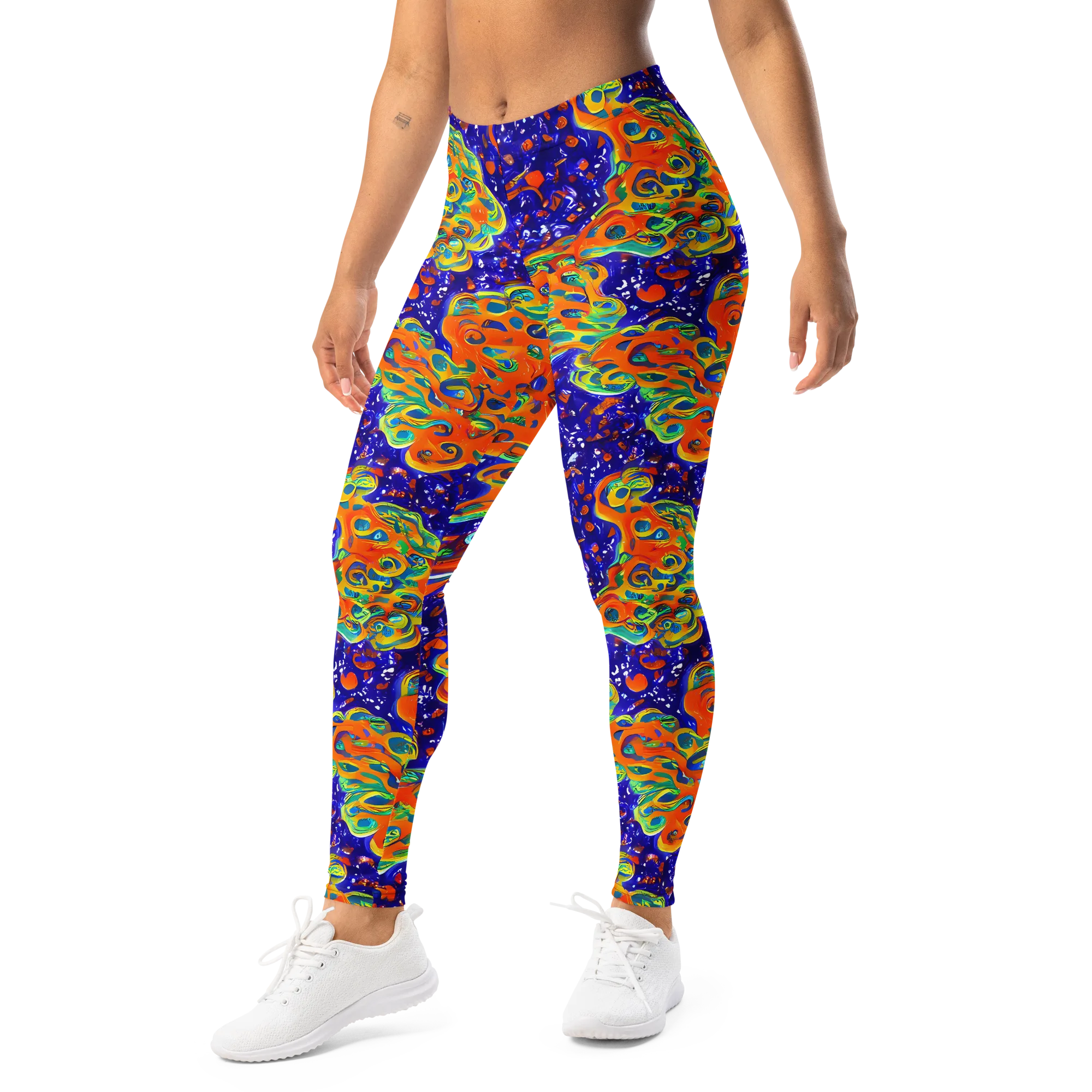 Blue Flame Bloom on Leggings — Left Front