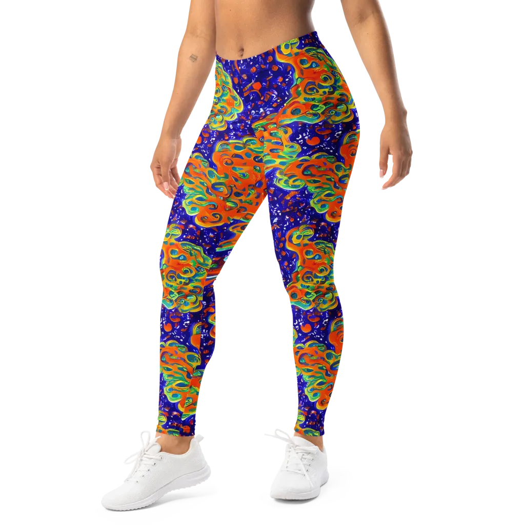 Blue Flame Bloom on Leggings — Left Front