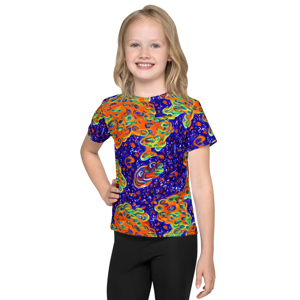 Blue Flame Bloom on Kids Crew Neck T-Shirt — Front