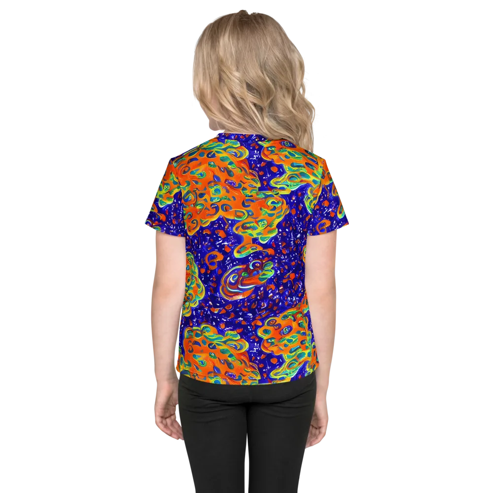 Blue Flame Bloom on Kids Crew Neck T-Shirt — Back