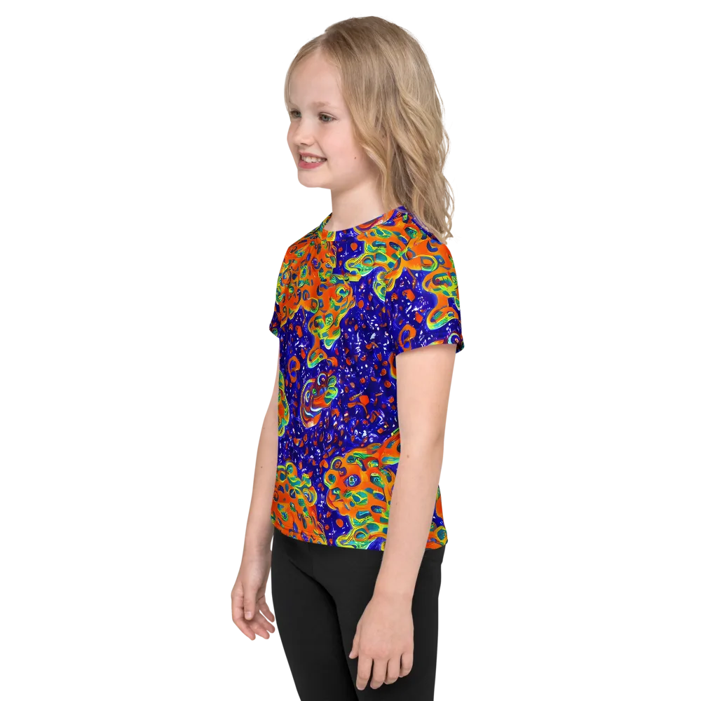 Blue Flame Bloom on Kids Crew Neck T-Shirt — Left