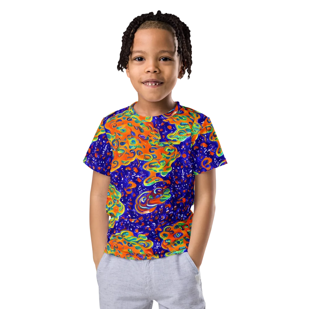Blue Flame Bloom on Kids Crew Neck T-Shirt — Front