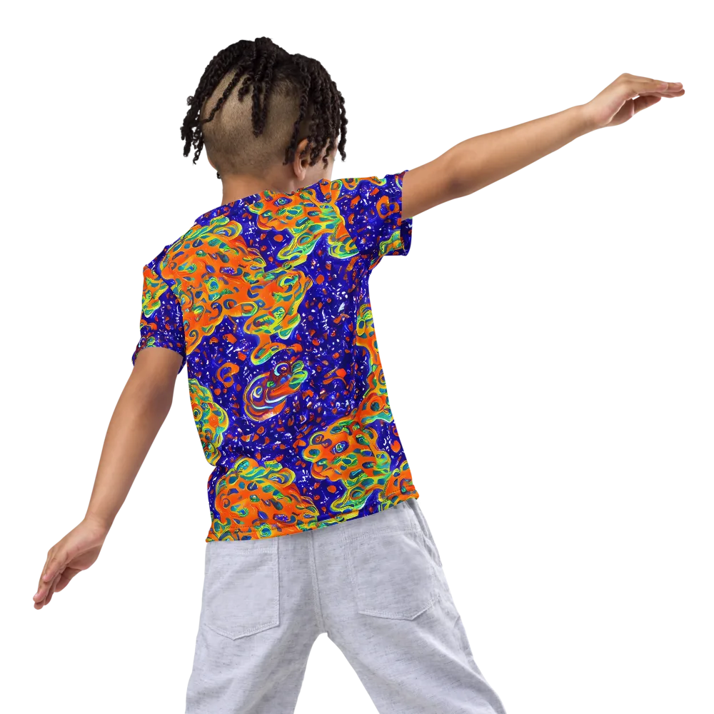 Blue Flame Bloom on Kids Crew Neck T-Shirt — Back