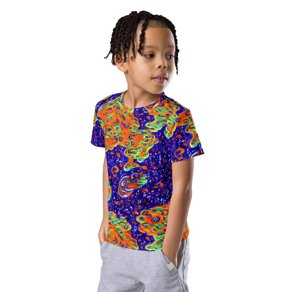 Blue Flame Bloom on Kids Crew Neck T-Shirt — Left Front