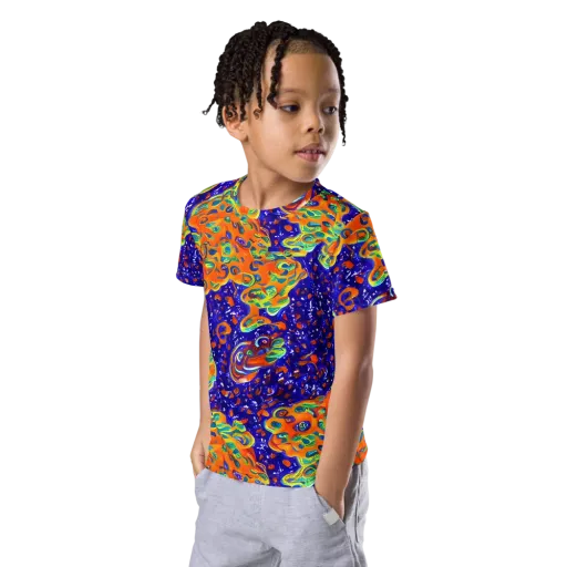 Blue Flame Bloom on a Kids Crew Neck T-Shirt