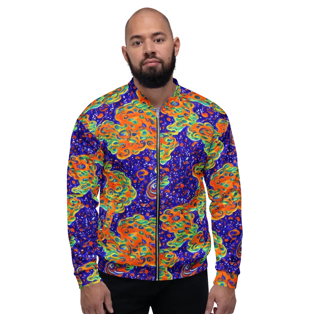 Blue Flame Bloom on Bomber Jacket — Front