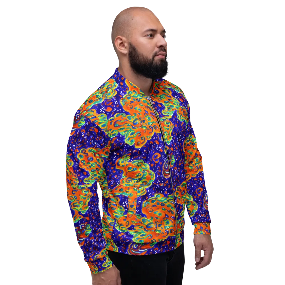 Blue Flame Bloom on Bomber Jacket — Right