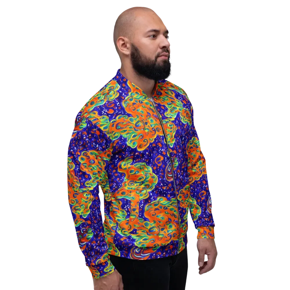 Blue Flame Bloom on Bomber Jacket — Right