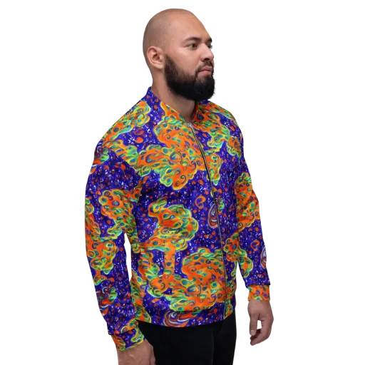 Blue Flame Bloom on a Bomber Jacket