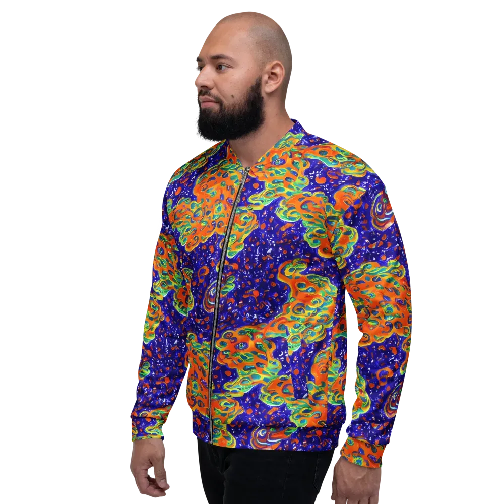 Blue Flame Bloom on Bomber Jacket — Left