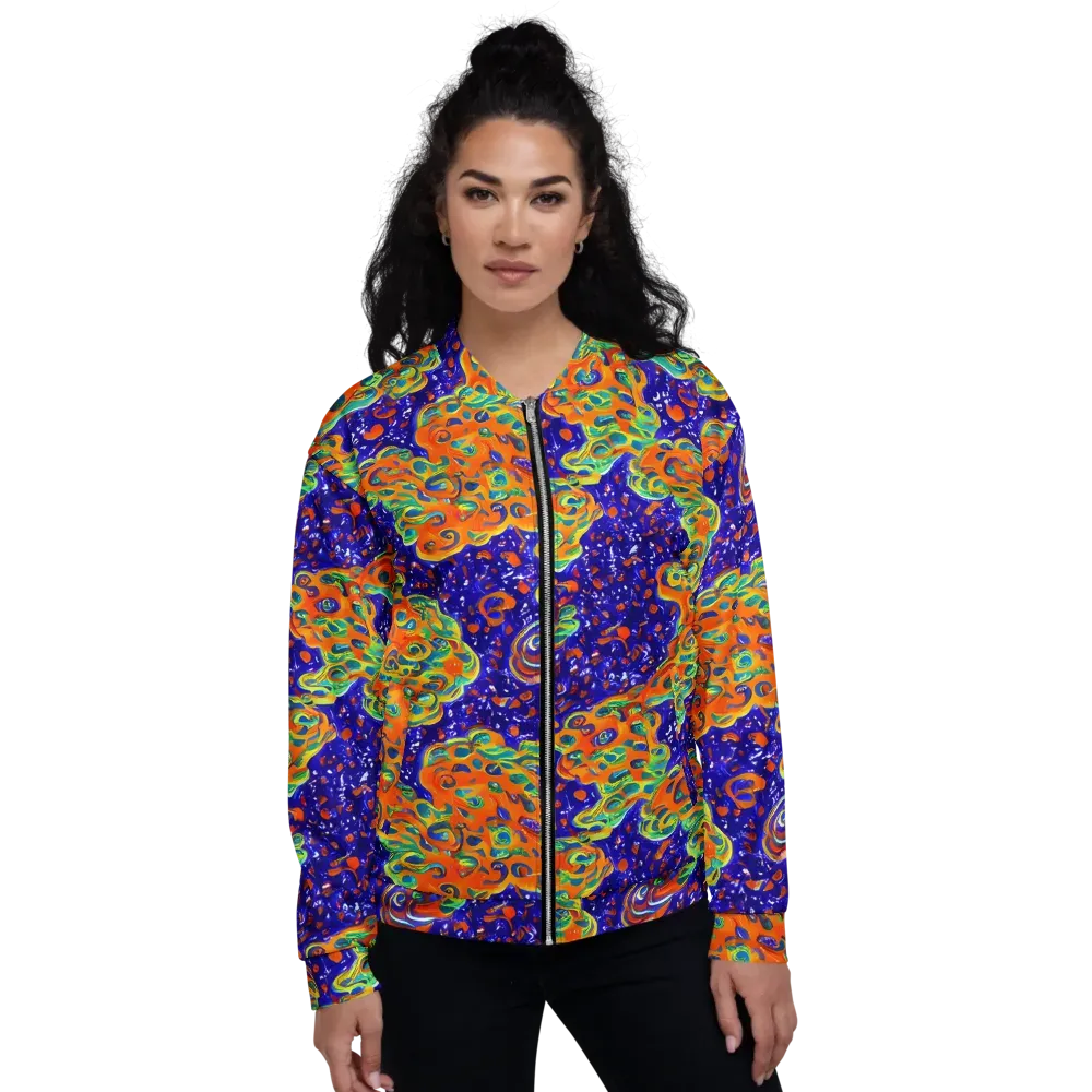 Blue Flame Bloom on Bomber Jacket — Front