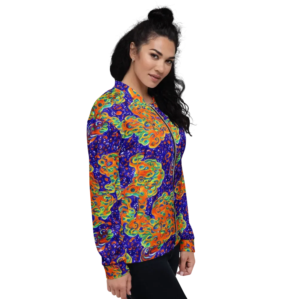 Blue Flame Bloom on Bomber Jacket — Right