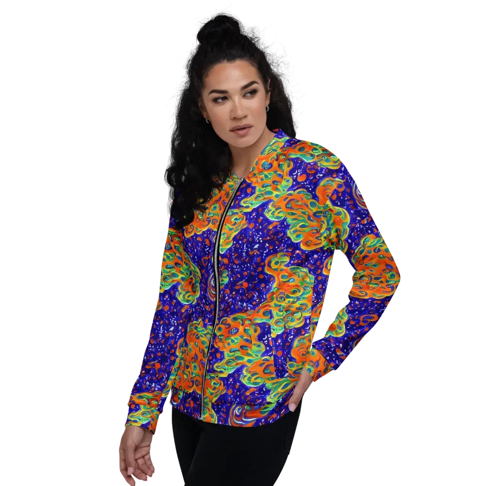 Blue Flame Bloom on Bomber Jacket — Left