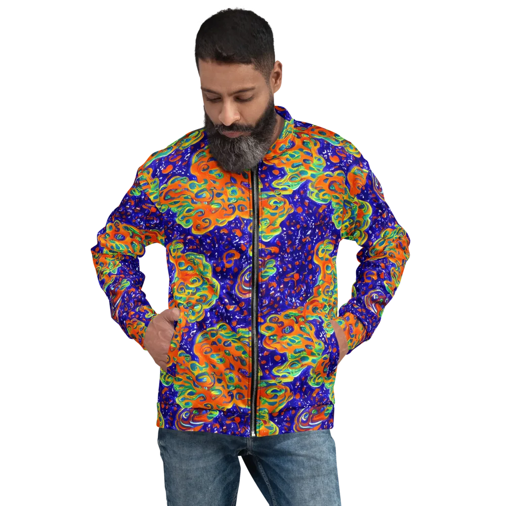 Blue Flame Bloom on Bomber Jacket — Front